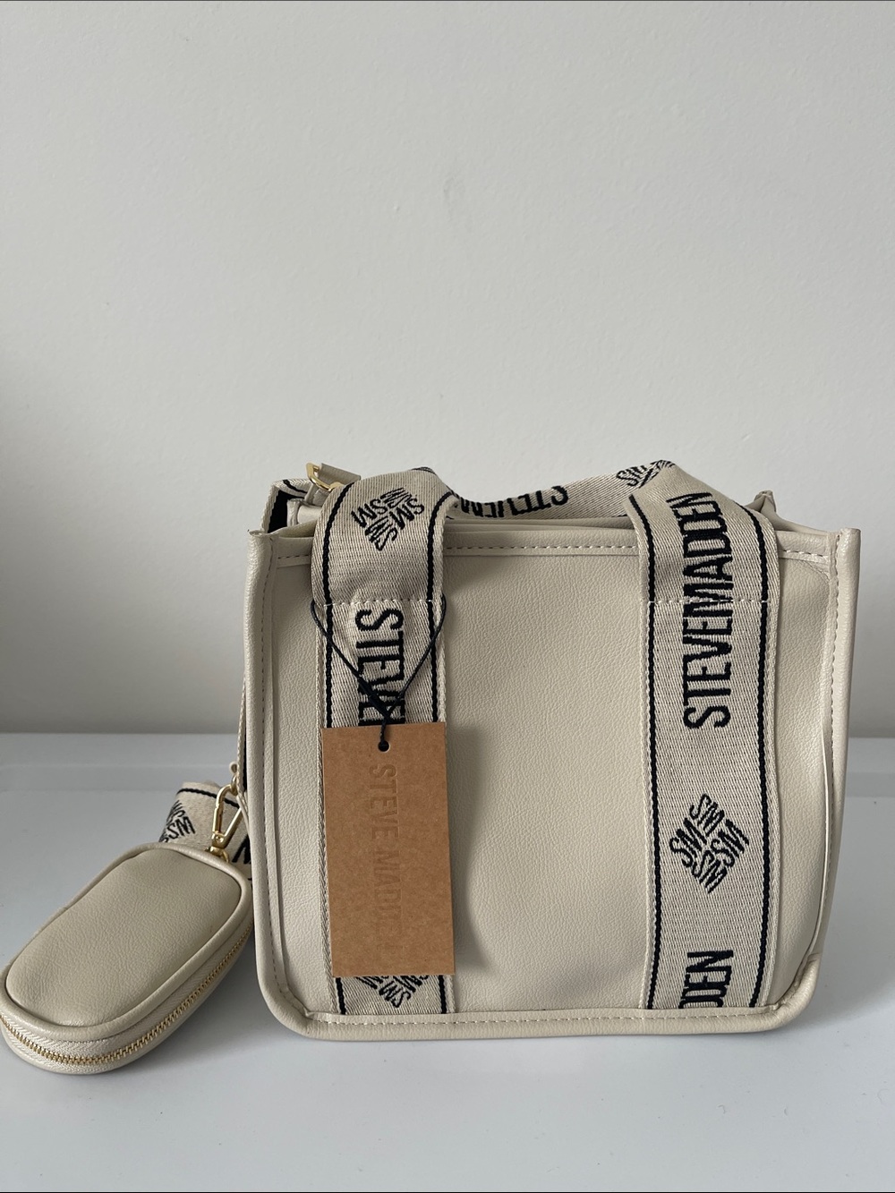 Steve Madden Cream Crossbody Tote with Branded Straps